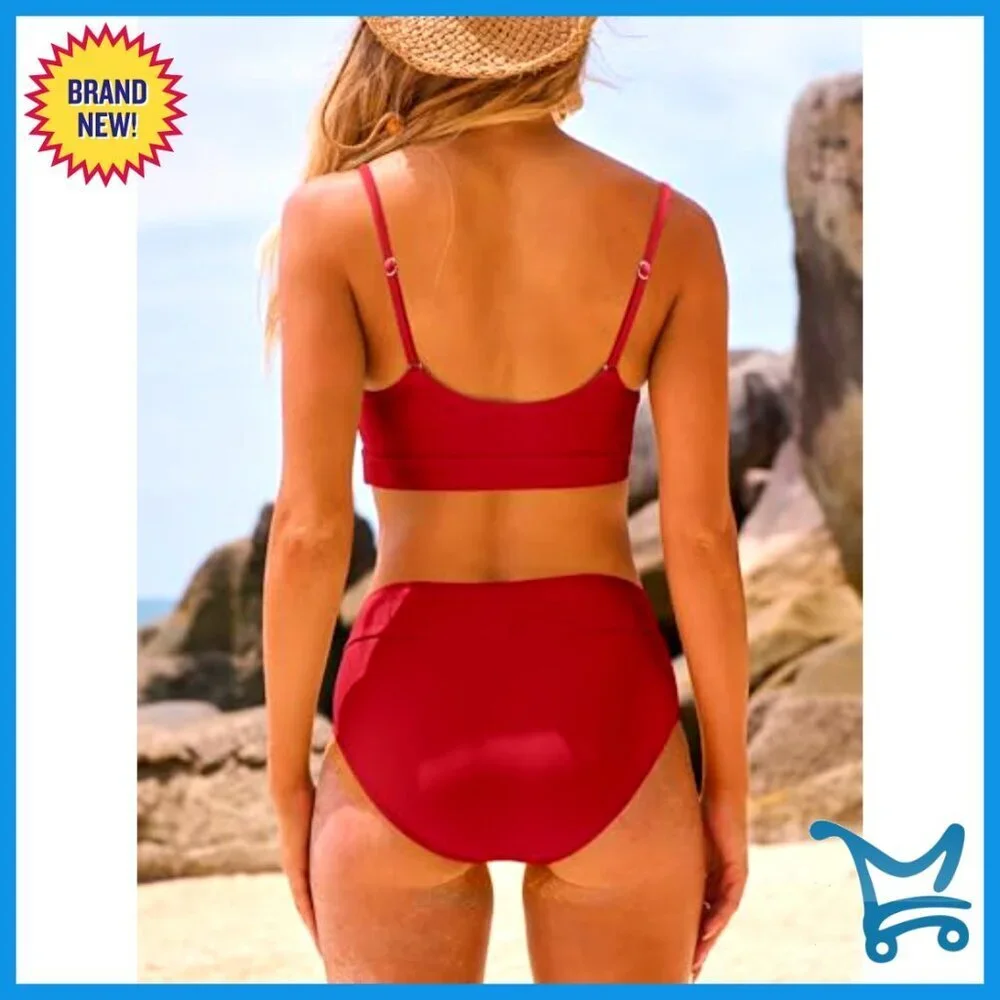 Triangle Bikini Set O Ring Cut Out Two Piece Swimsuit Mid Rise Cheeky